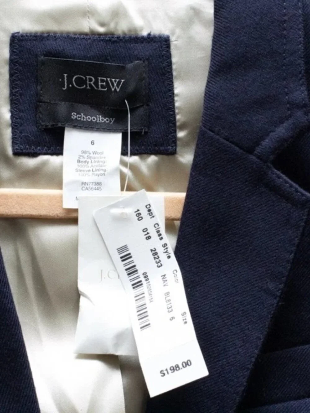 New w/ Tag  J.Crew Wool Navy Schoolboy Blazer Gold Crest Button Striped Lining 6 - Picture 2 of 8